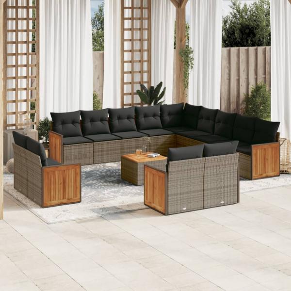 ARDEBO.de - 14-tlg. Garten-Sofagarnitur mit Kissen Grau Poly Rattan