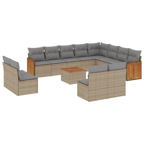 13-tlg. Garten-Sofagarnitur mit Kissen Beige Poly Rattan