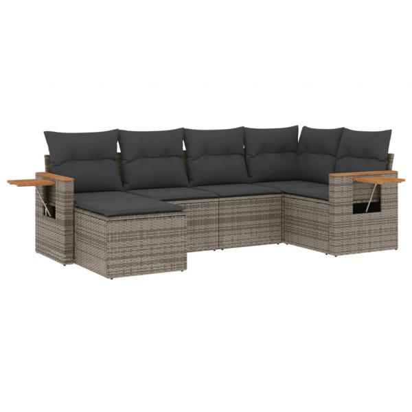 7-tlg. Garten-Sofagarnitur mit Kissen Schwarz Poly Rattan