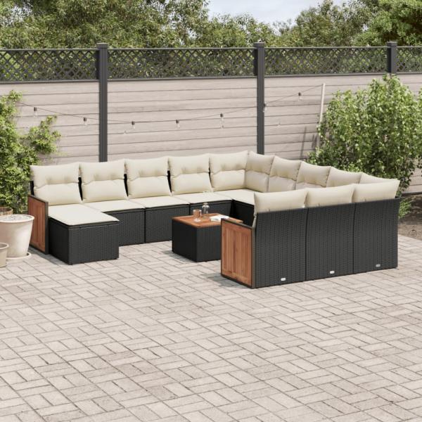 ARDEBO.de - 13-tlg. Garten-Sofagarnitur mit Kissen Schwarz Poly Rattan