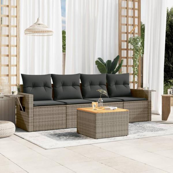 ARDEBO.de - 5-tlg. Garten-Sofagarnitur mit Kissen Grau Poly Rattan