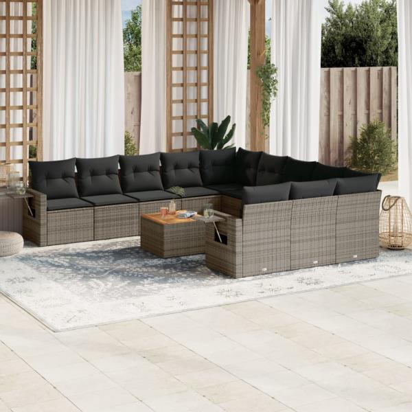 ARDEBO.de - 12-tlg. Garten-Sofagarnitur mit Kissen Grau Poly Rattan