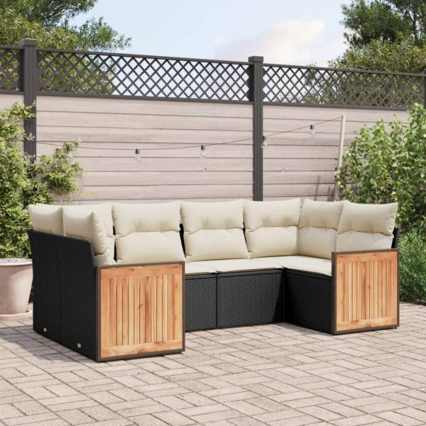 ARDEBO.de - 6-tlg. Garten-Sofagarnitur mit Kissen Schwarz Poly Rattan