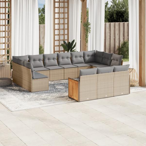 ARDEBO.de - 13-tlg. Garten-Sofagarnitur mit Kissen Beige Poly Rattan