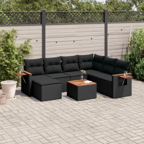 ARDEBO.de - 8-tlg. Garten-Sofagarnitur mit Kissen Schwarz Poly Rattan