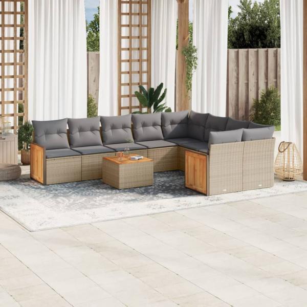 ARDEBO.de - 10-tlg. Garten-Sofagarnitur mit Kissen Beige Poly Rattan