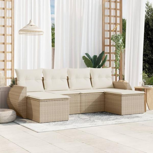 ARDEBO.de - 6-tlg. Garten-Sofagarnitur mit Kissen Beige Poly Rattan