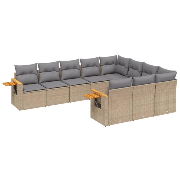 10-tlg. Garten-Sofagarnitur mit Kissen Beige Poly Rattan