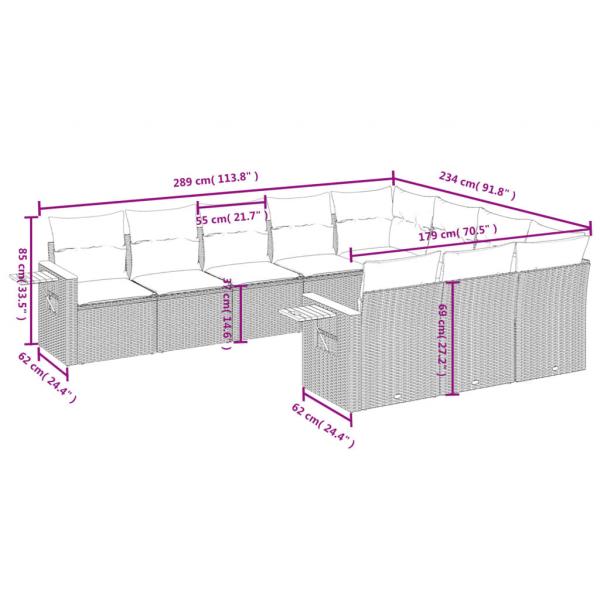 10-tlg. Garten-Sofagarnitur mit Kissen Beige Poly Rattan