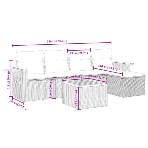 6-tlg. Garten-Sofagarnitur mit Kissen Schwarz Poly Rattan