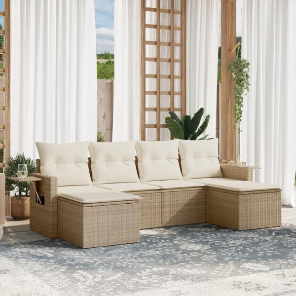 ARDEBO.de - 6-tlg. Garten-Sofagarnitur mit Kissen Beige Poly Rattan