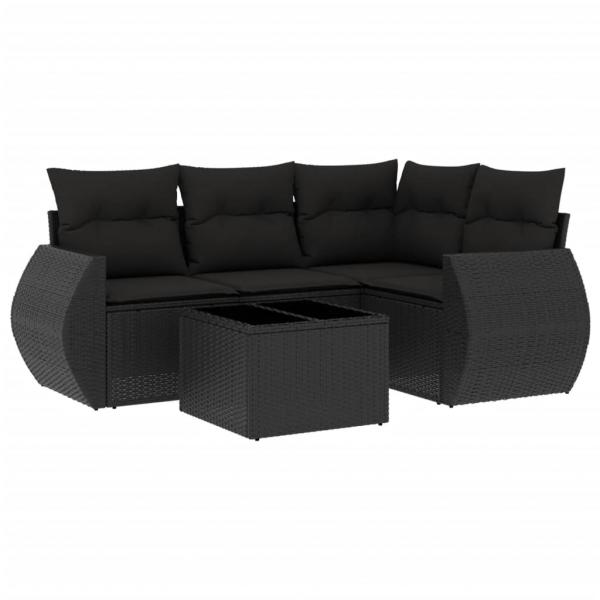 5-tlg. Garten-Sofagarnitur mit Kissen Schwarz Poly Rattan