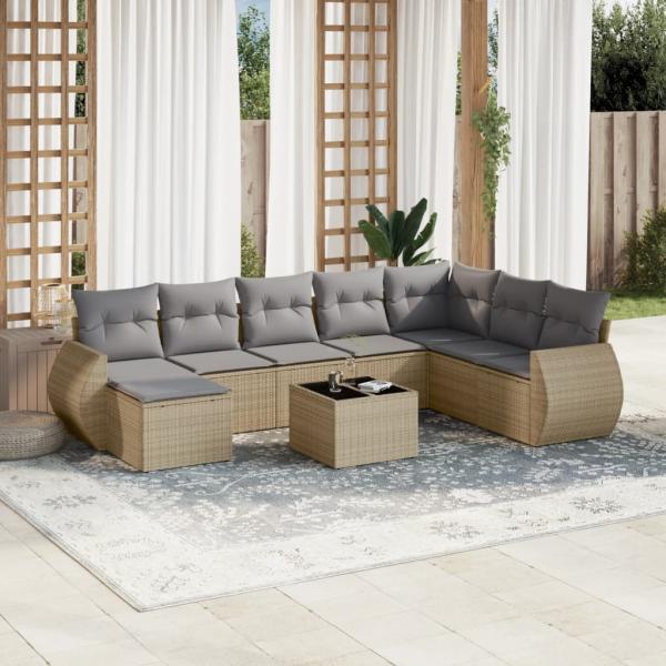 ARDEBO.de - 9-tlg. Garten-Sofagarnitur mit Kissen Beige Poly Rattan