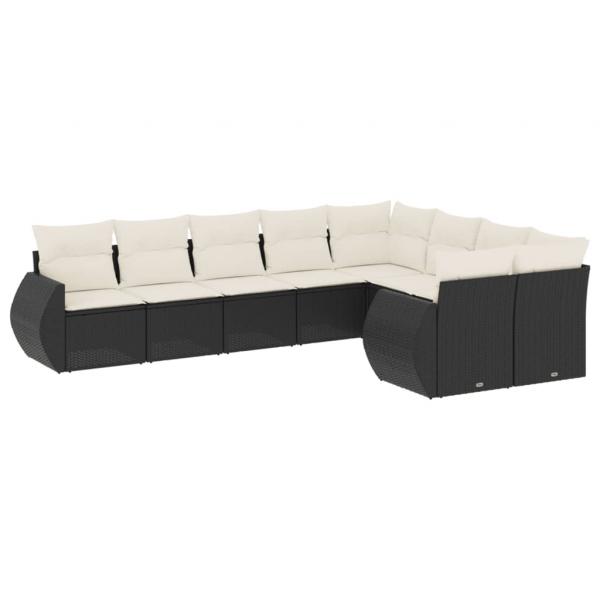 9-tlg. Garten-Sofagarnitur mit Kissen Schwarz Poly Rattan