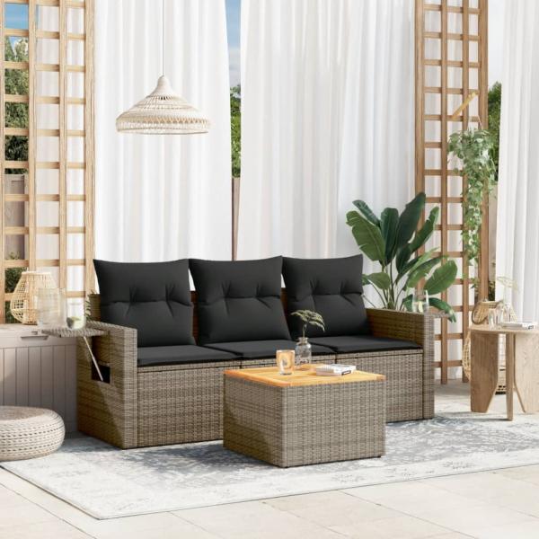 ARDEBO.de - 4-tlg. Garten-Sofagarnitur mit Kissen Grau Poly Rattan