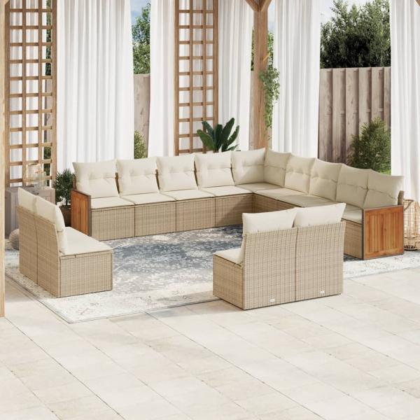 ARDEBO.de - 13-tlg. Garten-Sofagarnitur mit Kissen Beige Poly Rattan