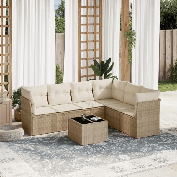 ARDEBO.de - 7-tlg. Garten-Sofagarnitur mit Kissen Beige Poly Rattan