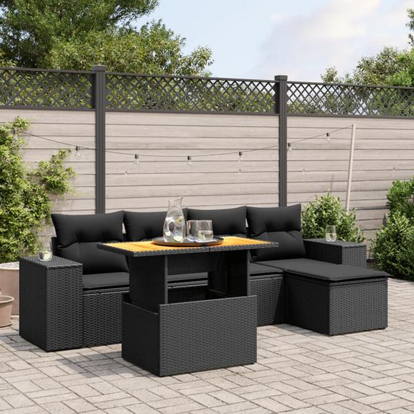 ARDEBO.de - 6-tlg. Garten-Sofagarnitur mit Kissen Schwarz Poly Rattan