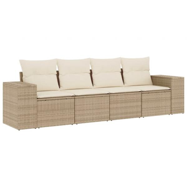 4-tlg. Garten-Sofagarnitur mit Kissen Beige Poly Rattan