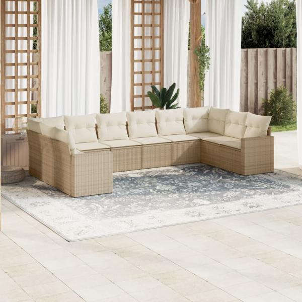 ARDEBO.de - 10-tlg. Garten-Sofagarnitur mit Kissen Beige Poly Rattan