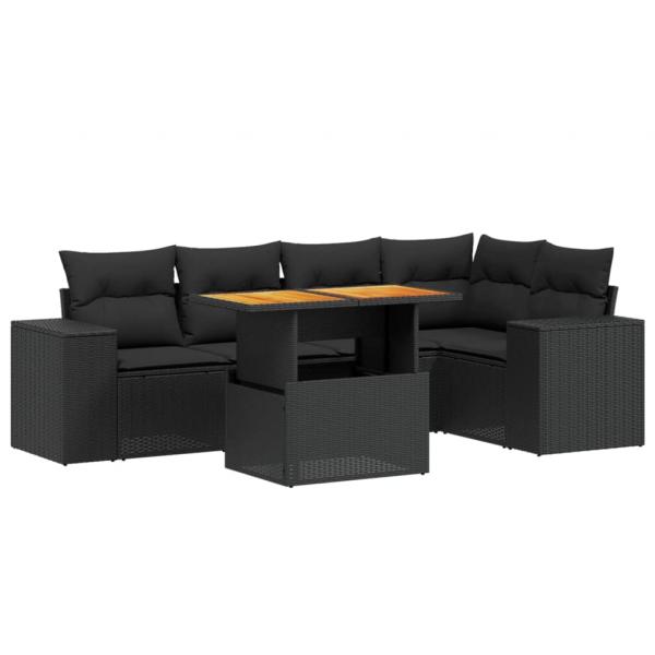 6-tlg. Garten-Sofagarnitur mit Kissen Schwarz Poly Rattan