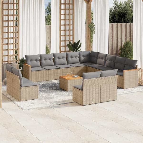 ARDEBO.de - 14-tlg. Garten-Sofagarnitur mit Kissen Beige Poly Rattan