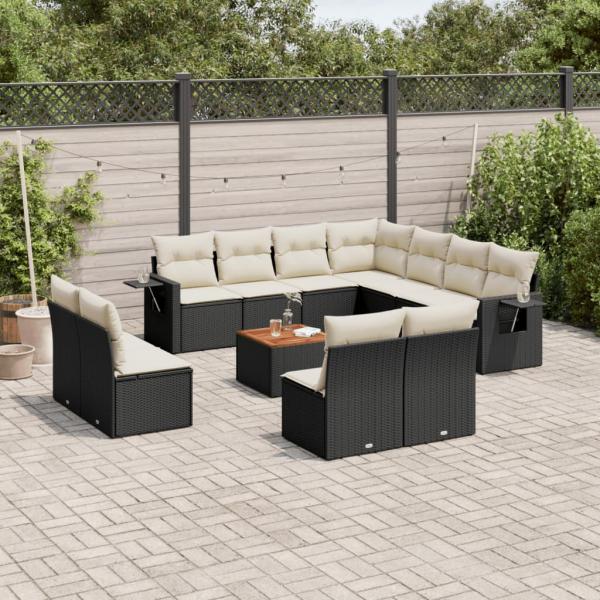 ARDEBO.de - 12-tlg. Garten-Sofagarnitur mit Kissen Schwarz Poly Rattan