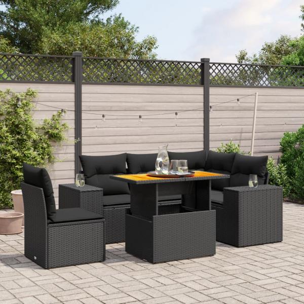 ARDEBO.de - 6-tlg. Garten-Sofagarnitur mit Kissen Schwarz Poly Rattan