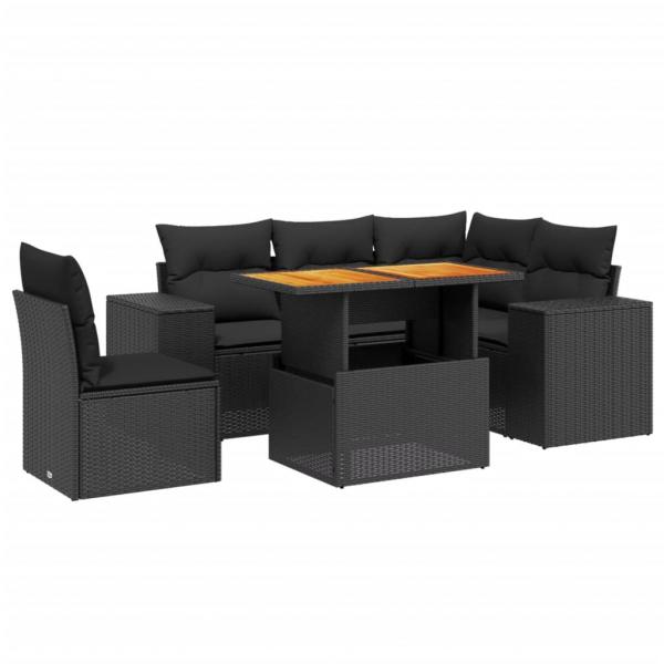 6-tlg. Garten-Sofagarnitur mit Kissen Schwarz Poly Rattan