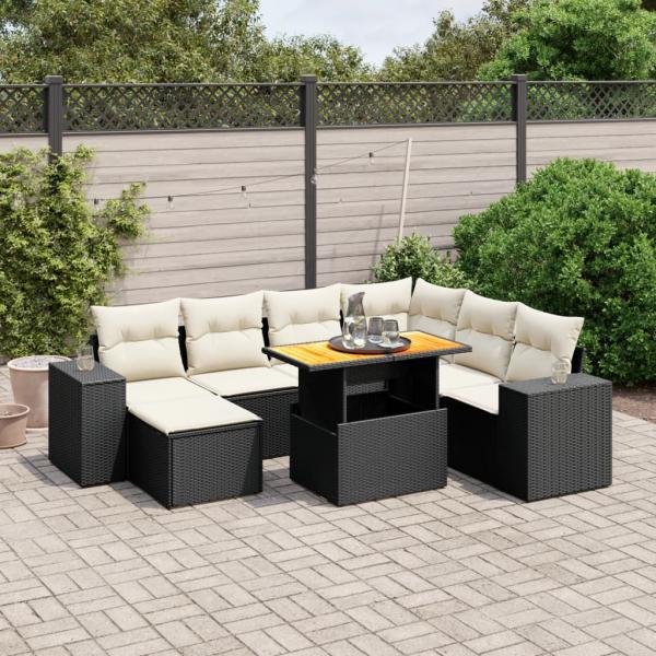 ARDEBO.de - 8-tlg. Garten-Sofagarnitur mit Kissen Schwarz Poly Rattan