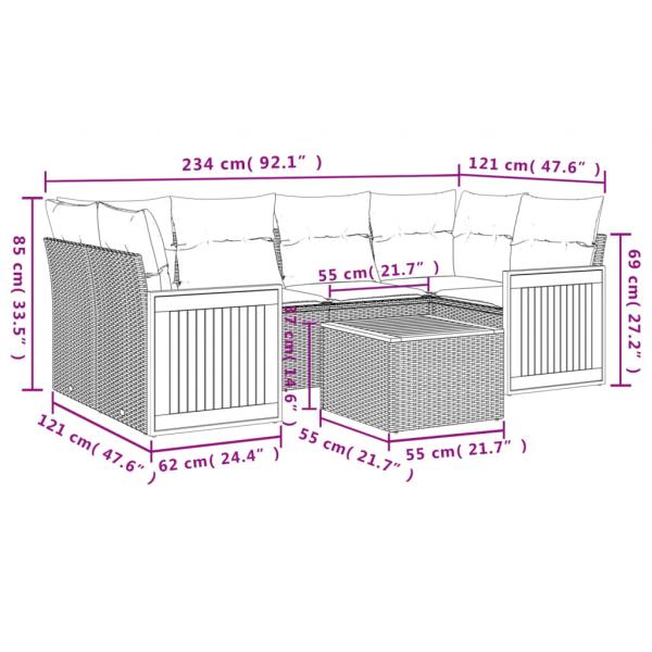 7-tlg. Garten-Sofagarnitur mit Kissen Schwarz Poly Rattan