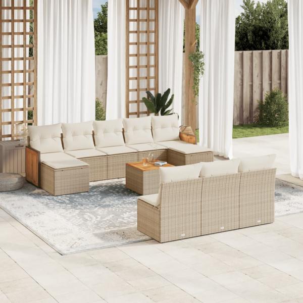 ARDEBO.de - 11-tlg. Garten-Sofagarnitur mit Kissen Beige Poly Rattan