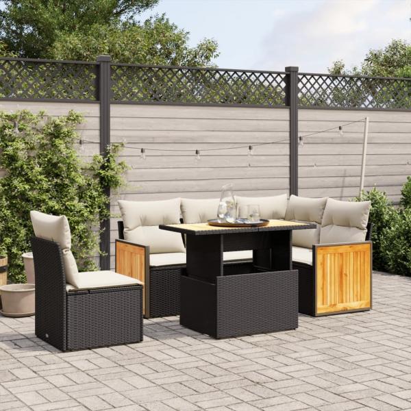 ARDEBO.de - 6-tlg. Garten-Sofagarnitur mit Kissen Schwarz Poly Rattan