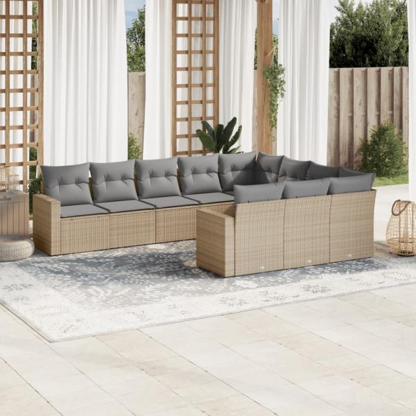 ARDEBO.de - 10-tlg. Garten-Sofagarnitur mit Kissen Beige Poly Rattan