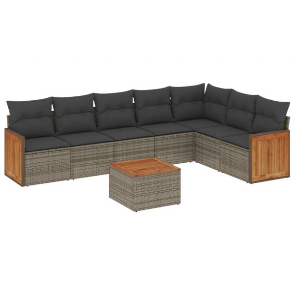 8-tlg. Garten-Sofagarnitur mit Kissen Grau Poly Rattan