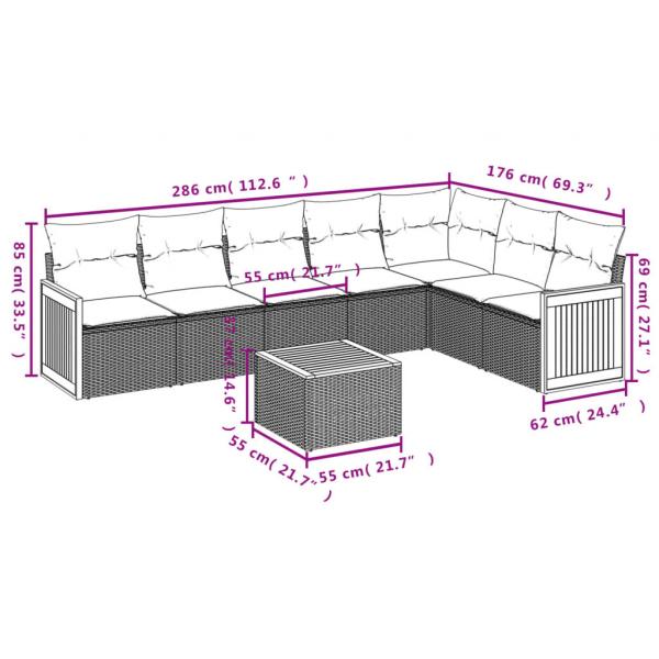 8-tlg. Garten-Sofagarnitur mit Kissen Grau Poly Rattan