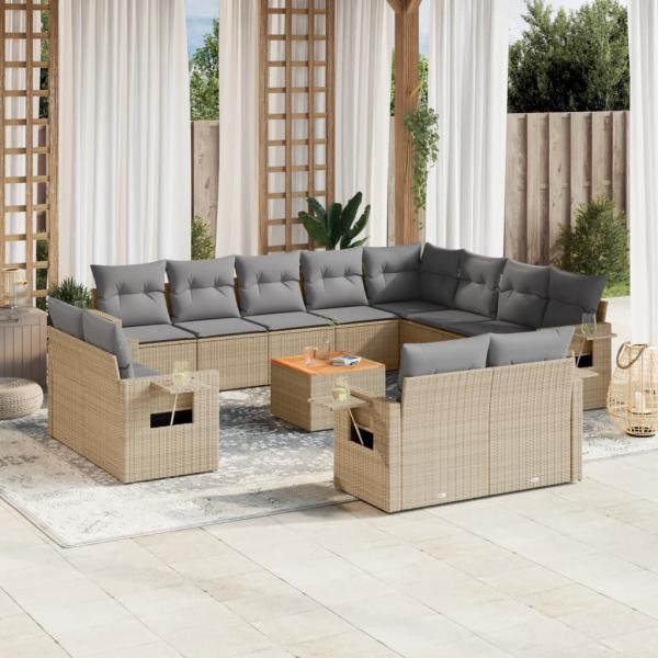 ARDEBO.de - 13-tlg. Garten-Sofagarnitur mit Kissen Beige Poly Rattan