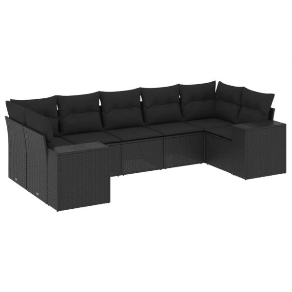 7-tlg. Garten-Sofagarnitur mit Kissen Schwarz Poly Rattan