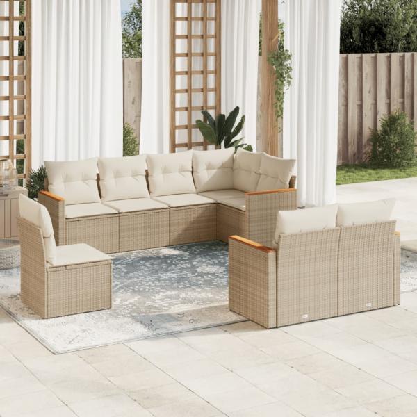 ARDEBO.de - 8-tlg. Garten-Sofagarnitur mit Kissen Beige Poly Rattan