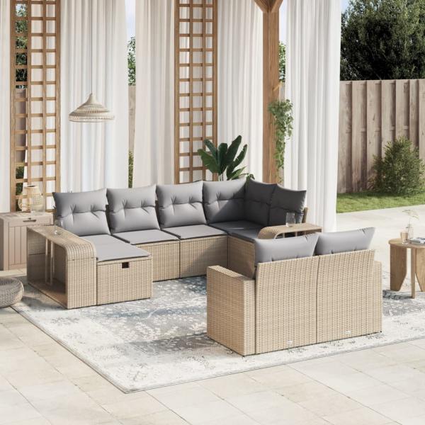 ARDEBO.de - 10-tlg. Garten-Sofagarnitur mit Kissen Beige Poly Rattan