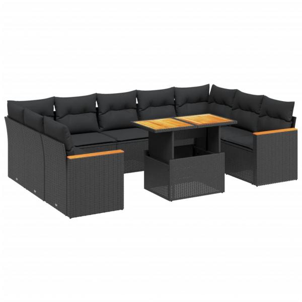 11-tlg. Garten-Sofagarnitur mit Kissen Schwarz Poly Rattan