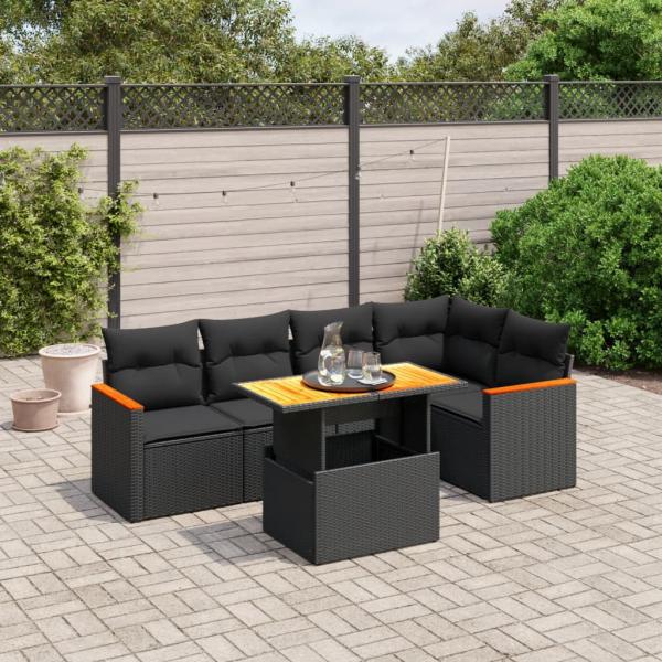 ARDEBO.de - 6-tlg. Garten-Sofagarnitur mit Kissen Schwarz Poly Rattan