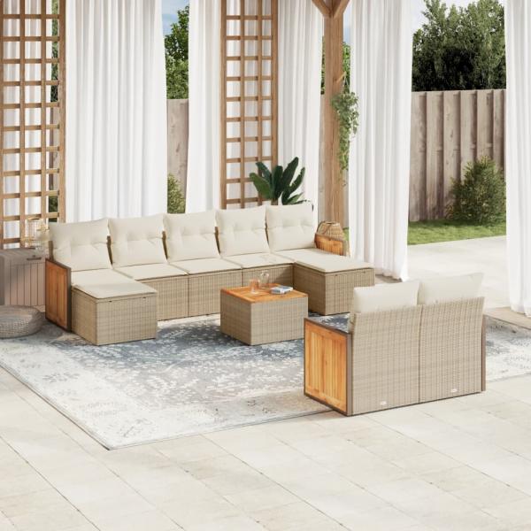 ARDEBO.de - 10-tlg. Garten-Sofagarnitur mit Kissen Beige Poly Rattan