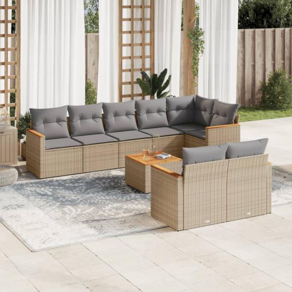 ARDEBO.de - 9-tlg. Garten-Sofagarnitur mit Kissen Beige Poly Rattan