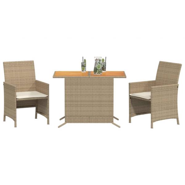 3-tlg. Bistro-Set mit Kissen Beige Poly Rattan