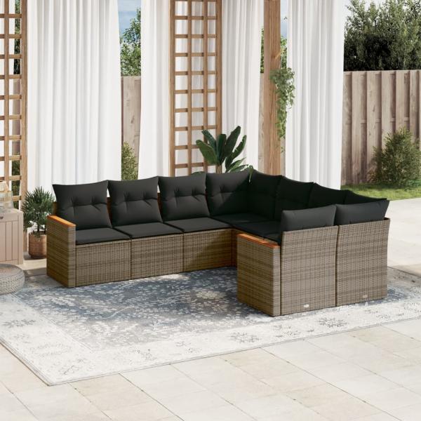 ARDEBO.de - 8-tlg. Garten-Sofagarnitur mit Kissen Grau Poly Rattan