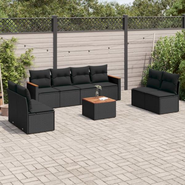 ARDEBO.de - 9-tlg. Garten-Sofagarnitur mit Kissen Schwarz Poly Rattan