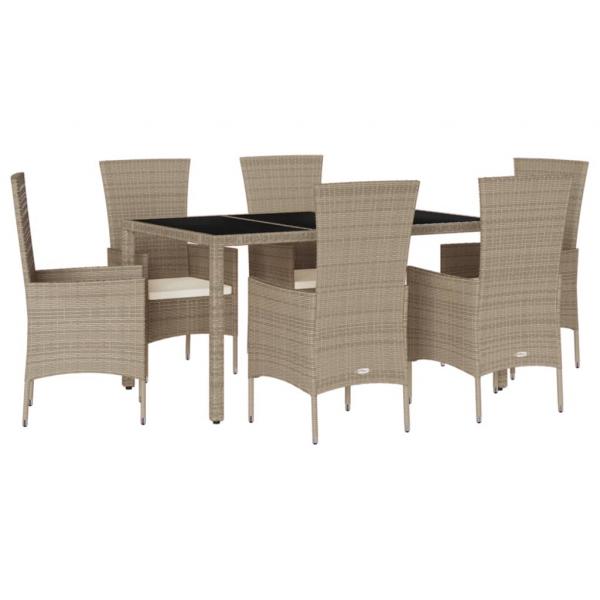 7-tlg. Garten-Essgruppe mit Kissen Beige Poly Rattan