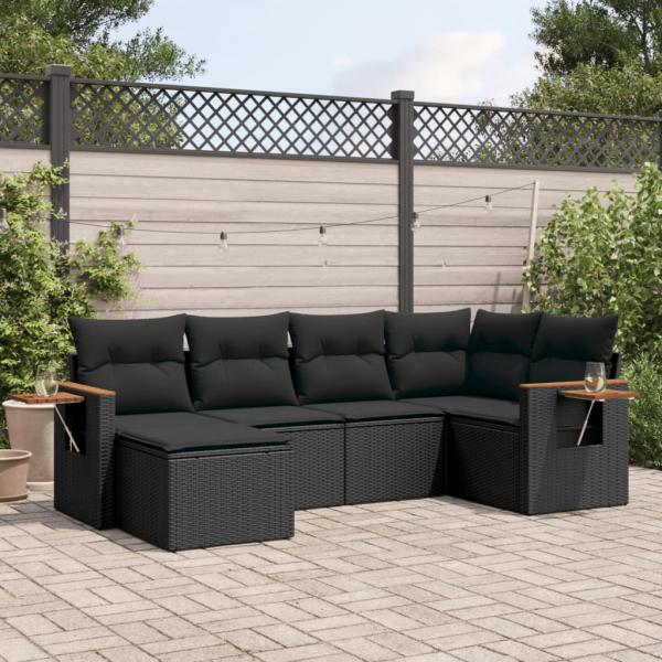 ARDEBO.de - 6-tlg. Garten-Sofagarnitur mit Kissen Schwarz Poly Rattan