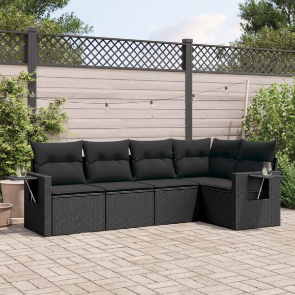 ARDEBO.de - 5-tlg. Garten-Sofagarnitur mit Kissen Schwarz Poly Rattan